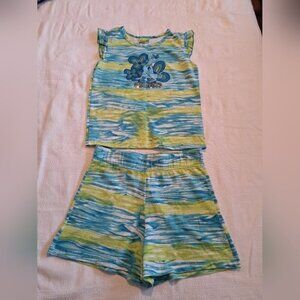 Scooby Doo girls size 10-12 turquoise white & lime short set EUC